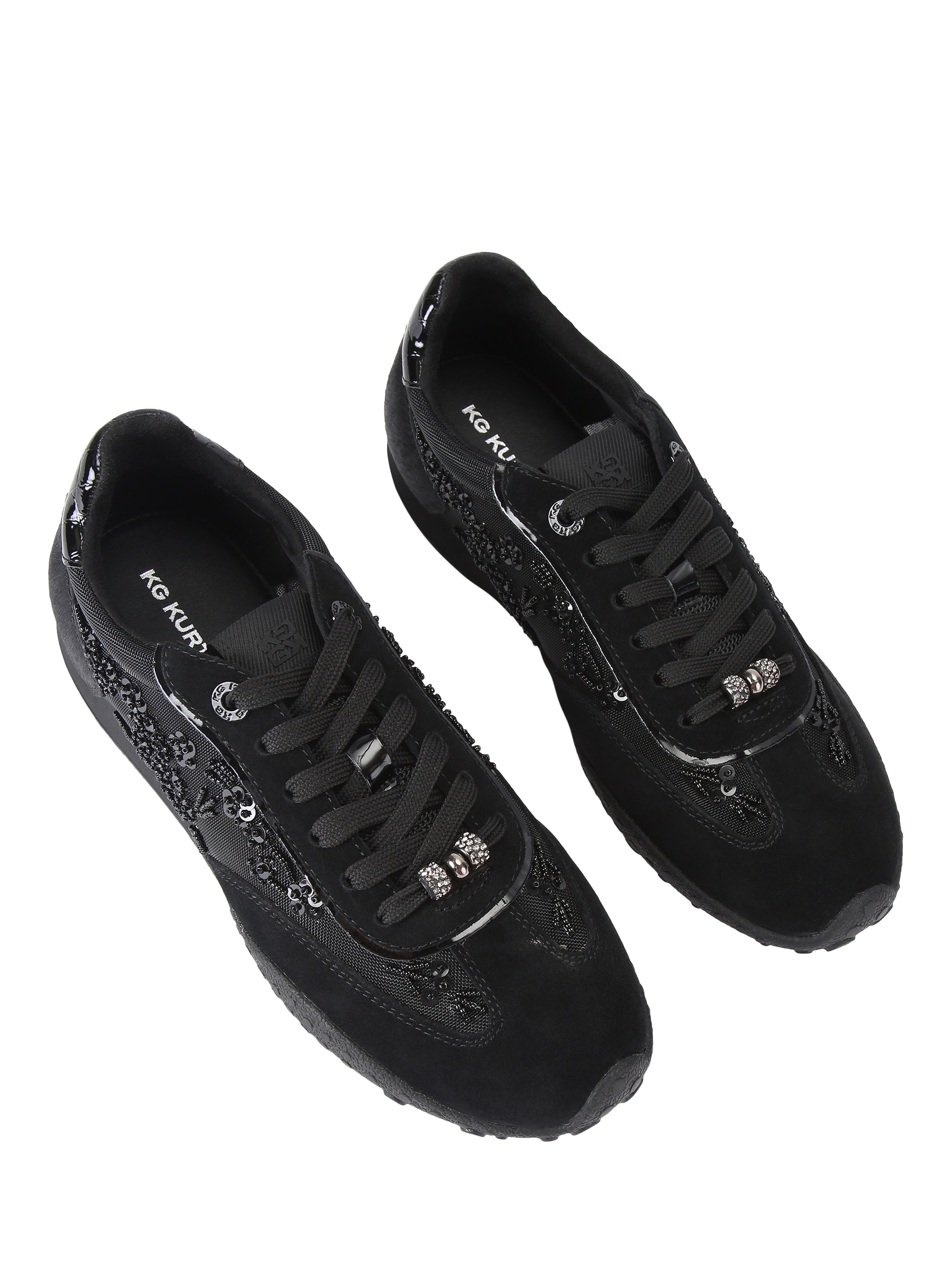 Product image 3 of 5, which shows KG Kurt Geiger Lavender Suede Beaded Trainers, Black, 3
