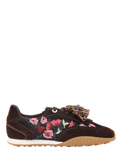 KG Kurt Geiger Lavender Suede Floral Embroidered Trainers, Brown, Brown