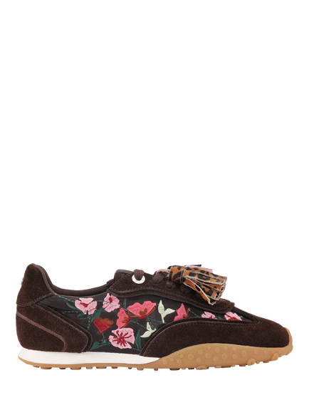 KG Kurt Geiger Lavender Suede Floral Embroidered Trainers, Brown, Brown