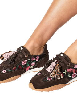 KG Kurt Geiger Lavender Suede Floral Embroidered Trainers, Brown - view 2, Brown