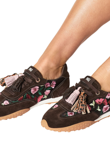 KG Kurt Geiger Lavender Suede Floral Embroidered Trainers, Brown - view 2, Brown