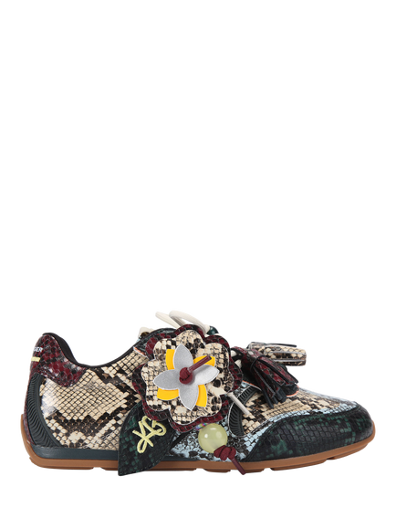 KG Kurt Geiger Lennon Leather Snake Print Trainers, Black Multi Black, Black Multi Black