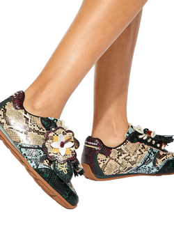 KG Kurt Geiger Lennon Leather Snake Print Trainers, Black Multi Black - view 2, Black Multi Black