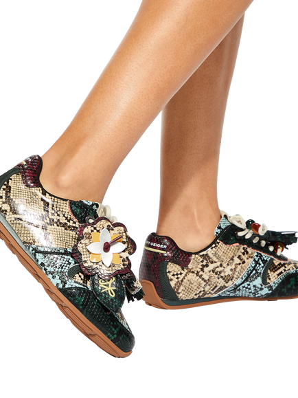 KG Kurt Geiger Lennon Leather Snake Print Trainers, Black Multi Black - view 2, Black Multi Black