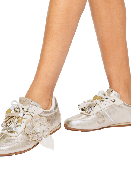 KG Kurt Geiger Lennon Leather Metallic Trainers, Gold - view 2, Gold