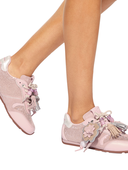 KG Kurt Geiger Lennon Suede Embellished Trainers, Pink Multi Pink - view 2, Pink Multi Pink