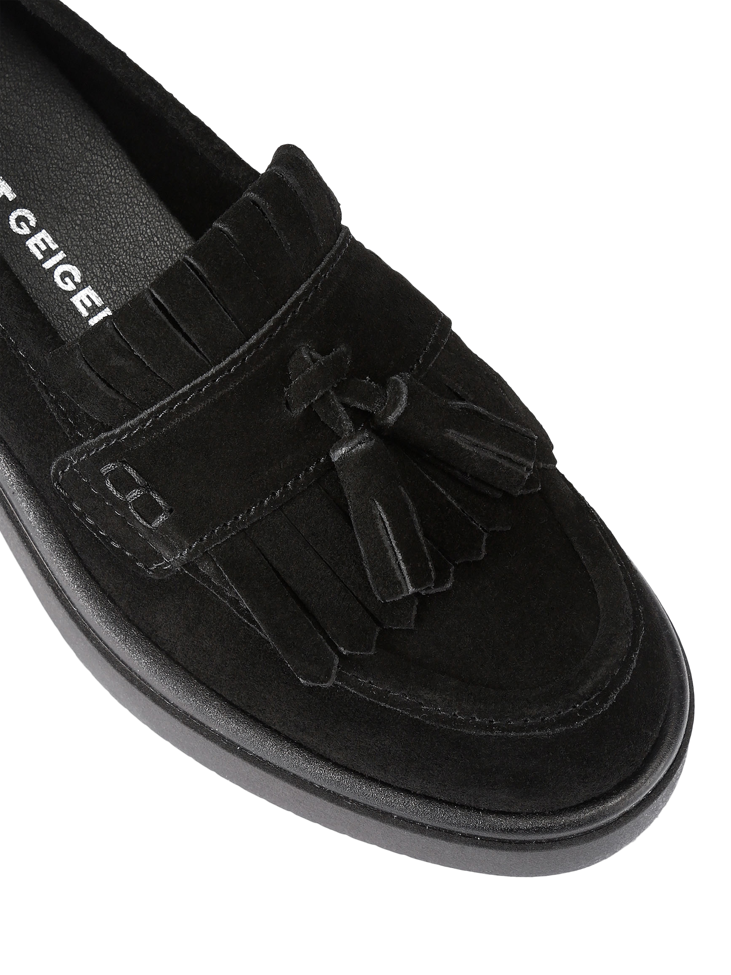 Product image 5 of 5, which shows KG Kurt Geiger Mylo Suede Round Toe Loafers, Black, 3