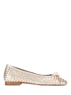 KG Kurt Geiger Nora Woven Leather Ballerina Pumps, Gold, Gold