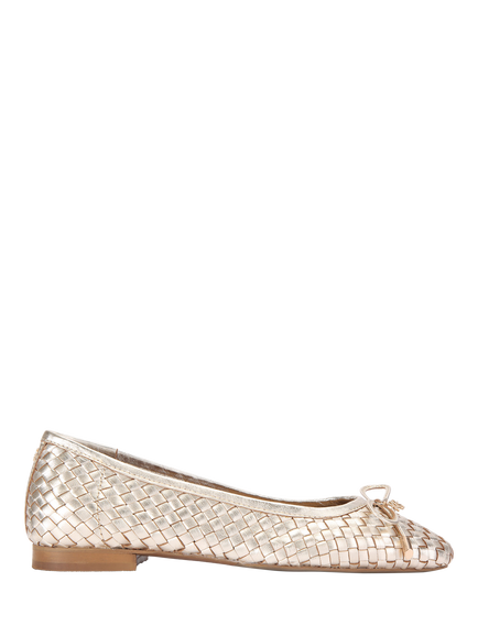 KG Kurt Geiger Nora Woven Leather Ballerina Pumps, Gold, Gold