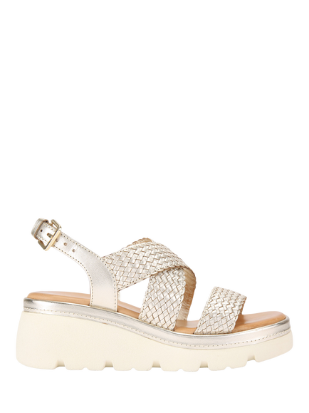 KG Kurt Geiger Perrie Woven Leather Chunky Espadrille Sandals, Gold, Gold