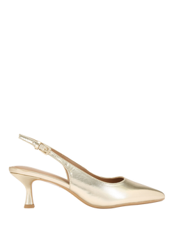 KG Kurt Geiger Tilly Metallic Point Toe Kitten Heel Court Shoes, Gold, Gold Gold