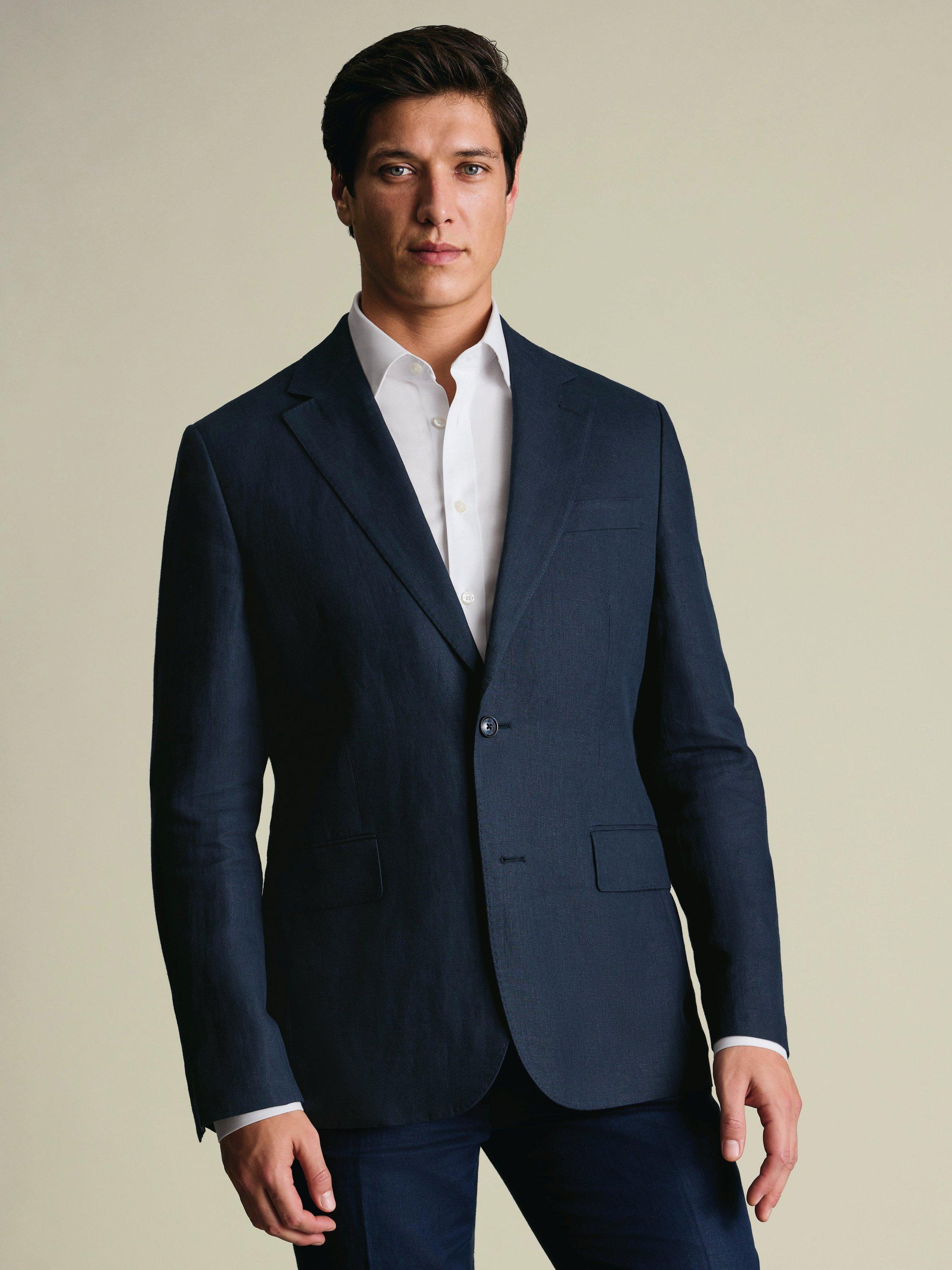 Product image 1 of 5, which shows Charles Tyrwhitt Regular Fit Linen Suit Jacket, Navy, 36R