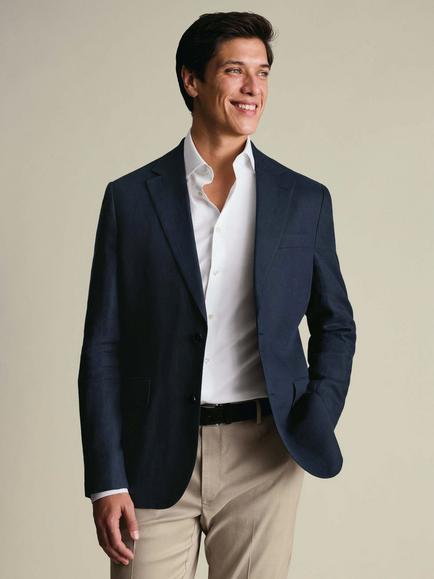 Charles Tyrwhitt Regular Fit Linen Suit Jacket, Navy - view 2, Navy