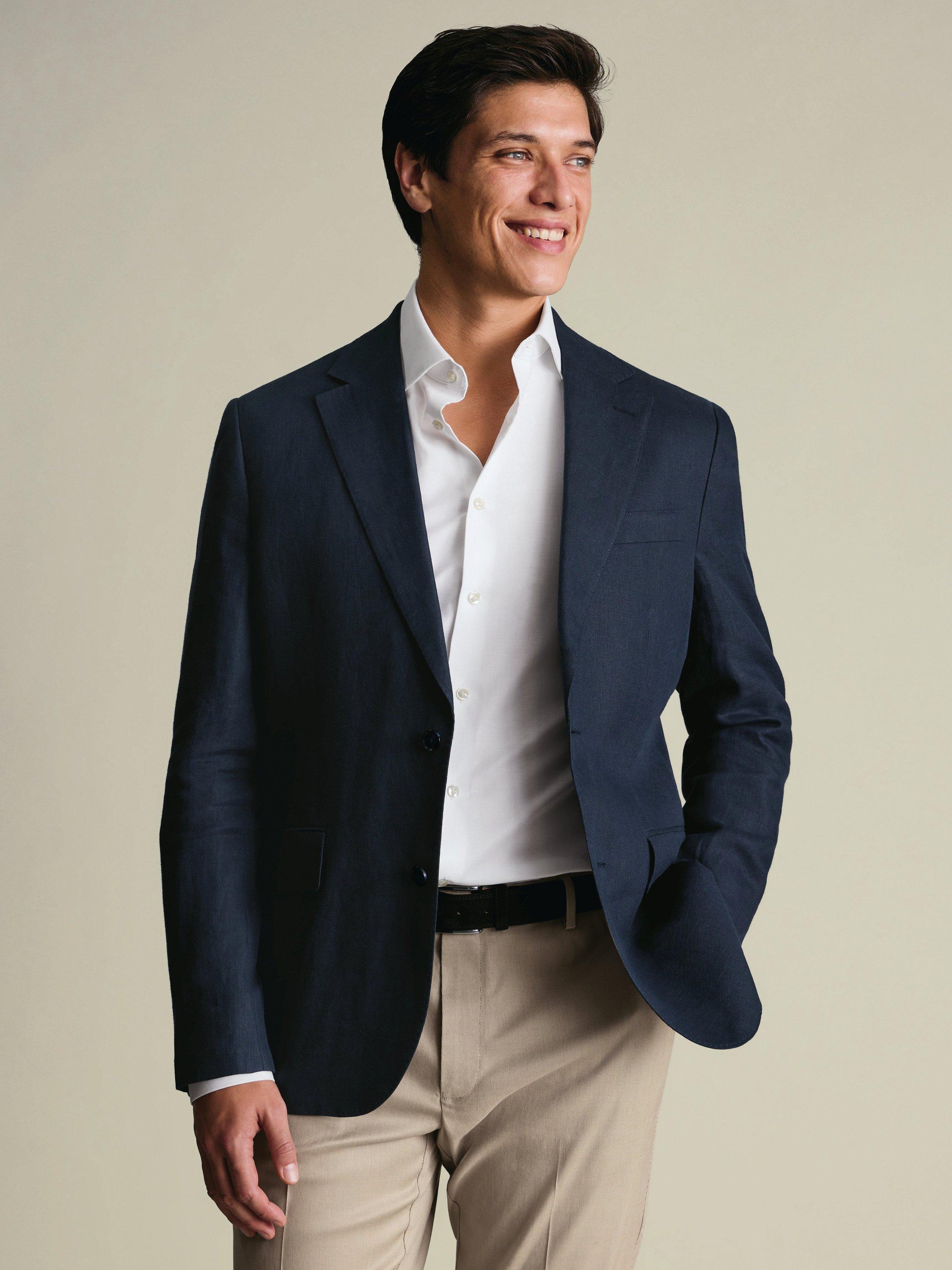 Product image 5 of 5, which shows Charles Tyrwhitt Regular Fit Linen Suit Jacket, Navy, 36R