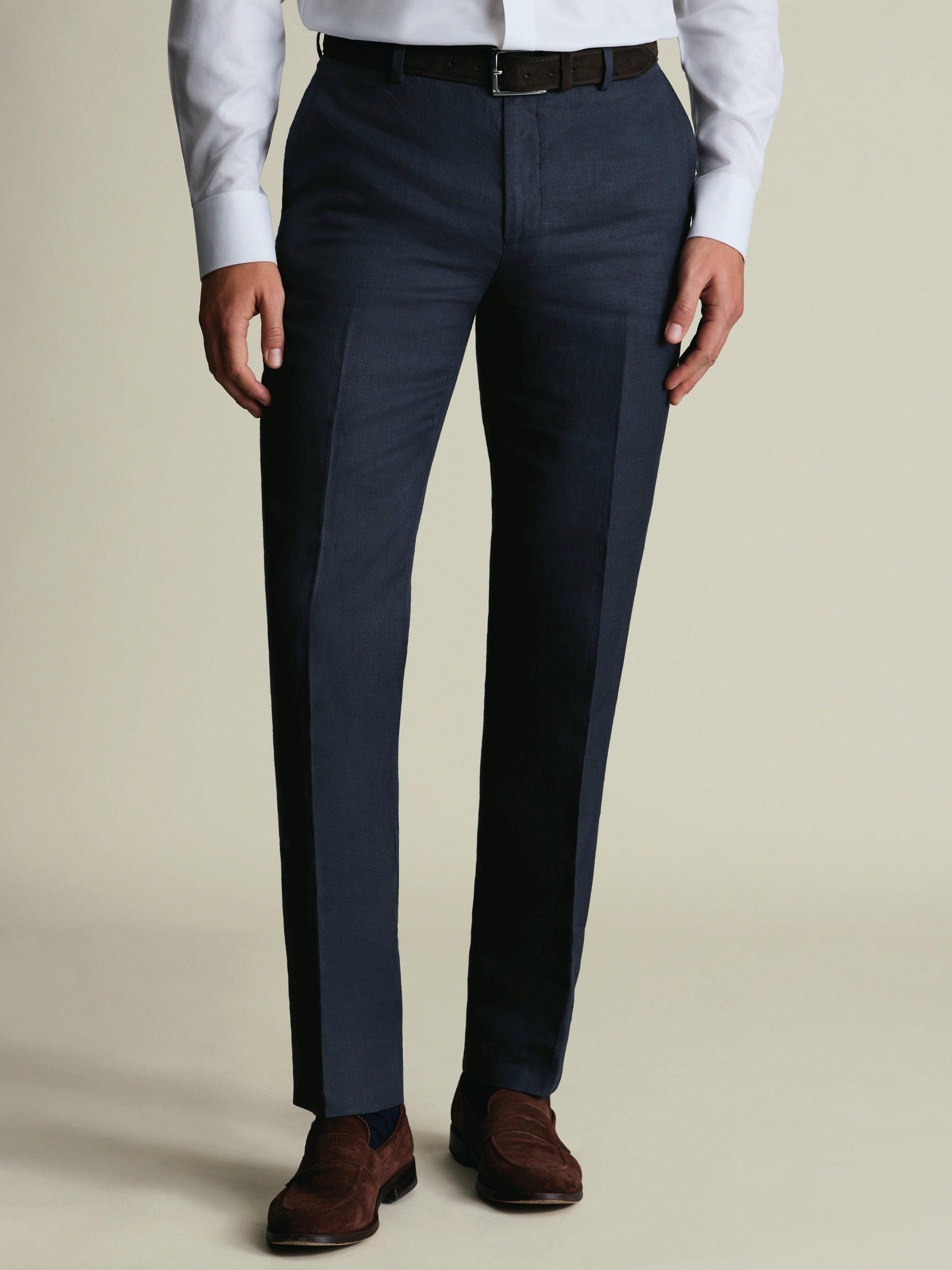 Product image 1 of 4, which shows Charles Tyrwhitt Regular Fit Linen Suit Trousers, Navy, 30S
