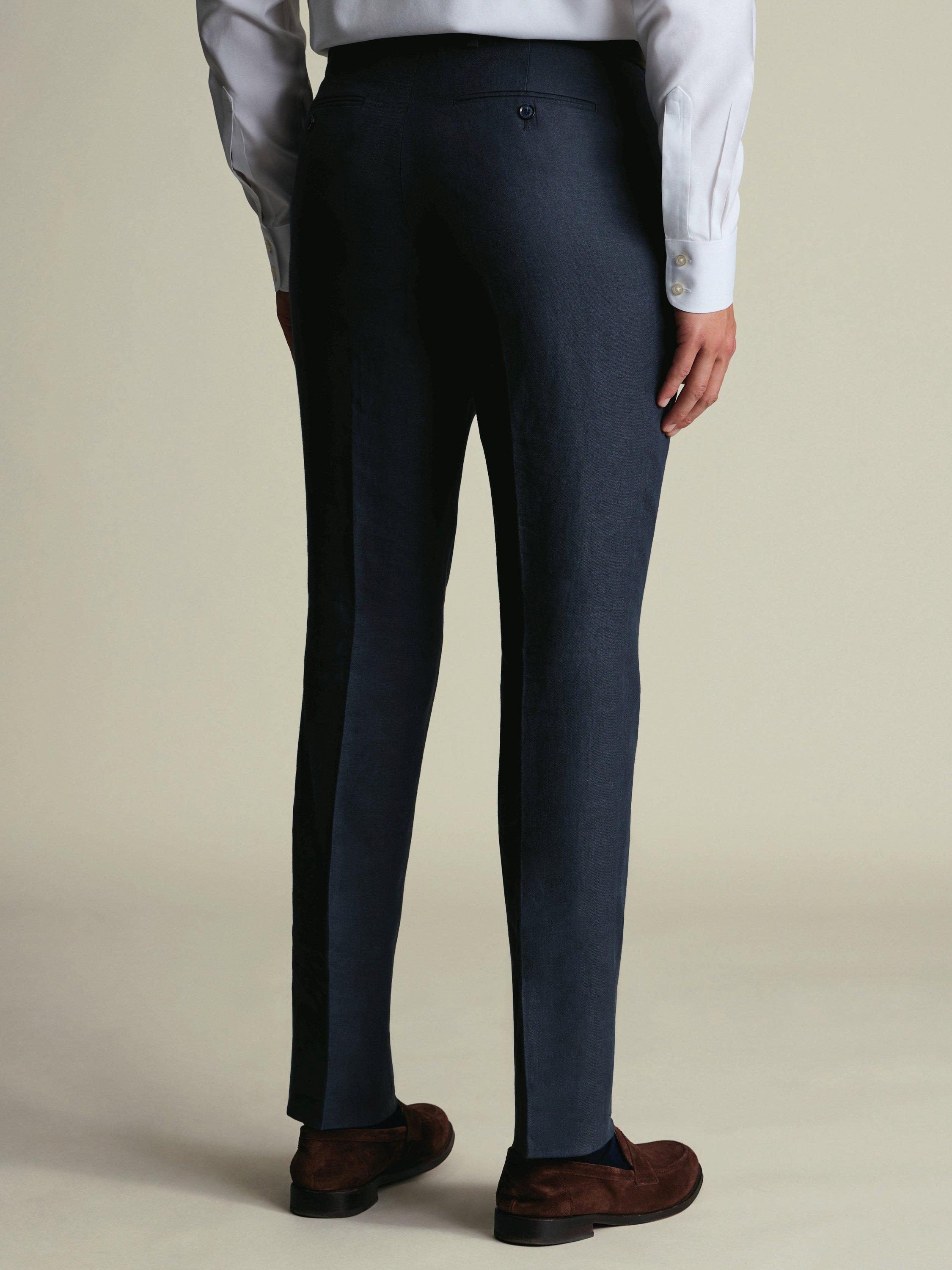 Product image 3 of 4, which shows Charles Tyrwhitt Regular Fit Linen Suit Trousers, Navy, 30S