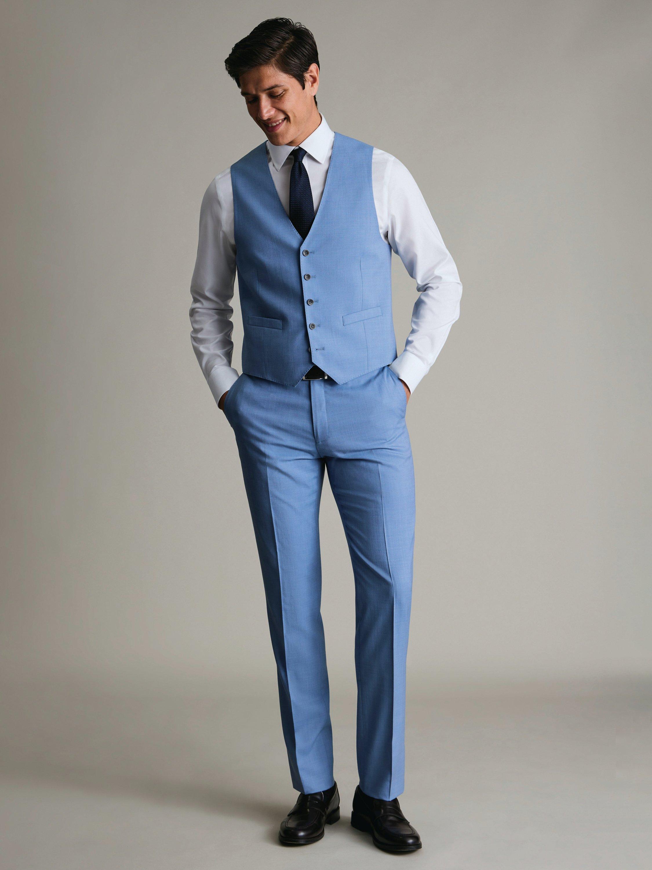 Product image 1 of 2, which shows Charles Tyrwhitt Regular Fit Wool Waistcoat, Light Blue, 36R