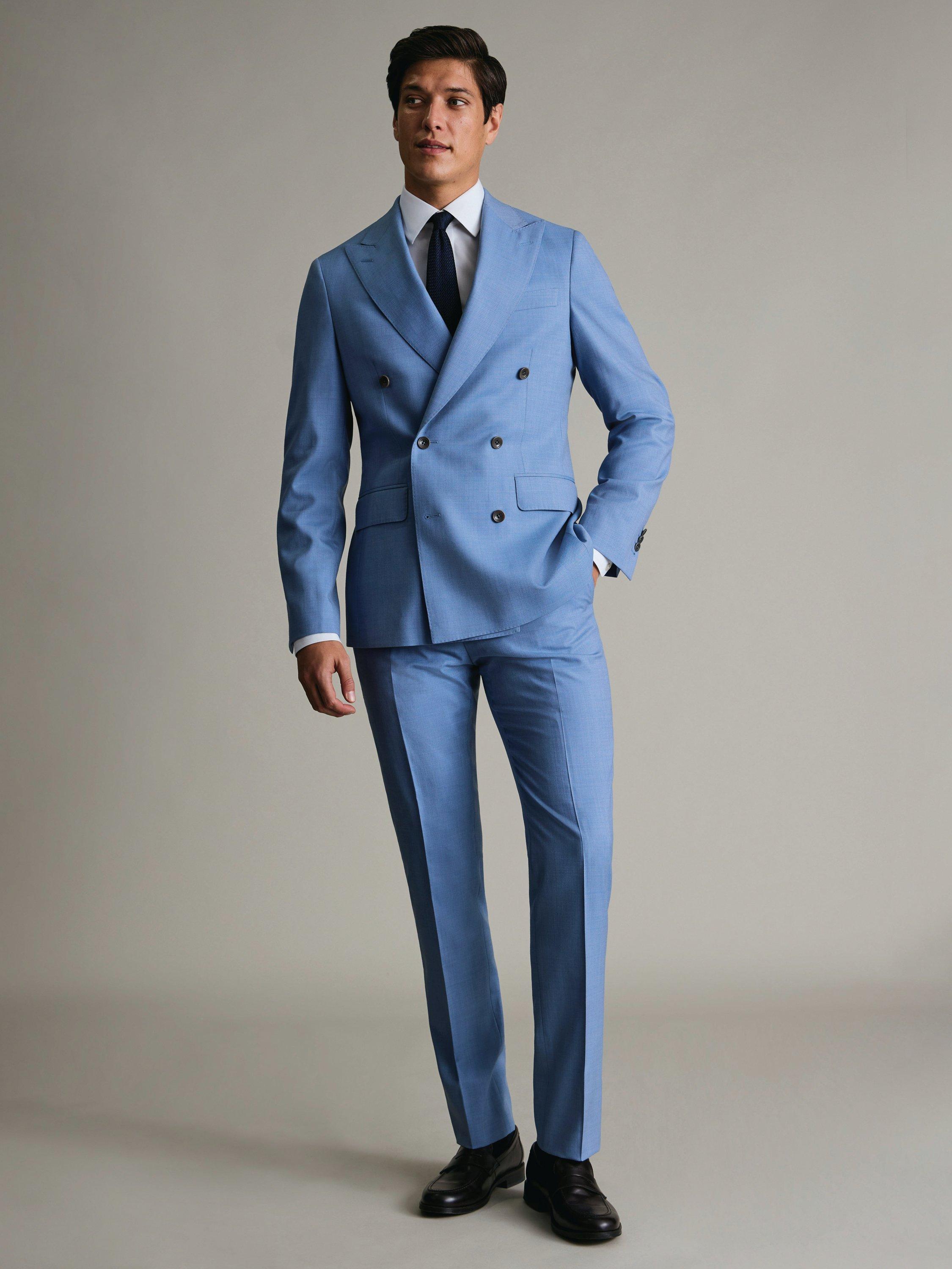 Product image 5 of 5, which shows Charles Tyrwhitt Double Breasted Wool Suit Jacket, Light Blue, 36R