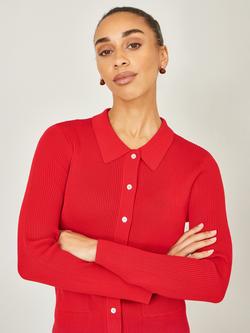 Yumi Collar Ribbed Cardigan, Red