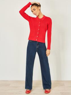Yumi Collar Ribbed Cardigan - view 2, Red