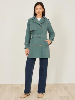Yumi Belted Trench Coat, Blue - view 2, Blue