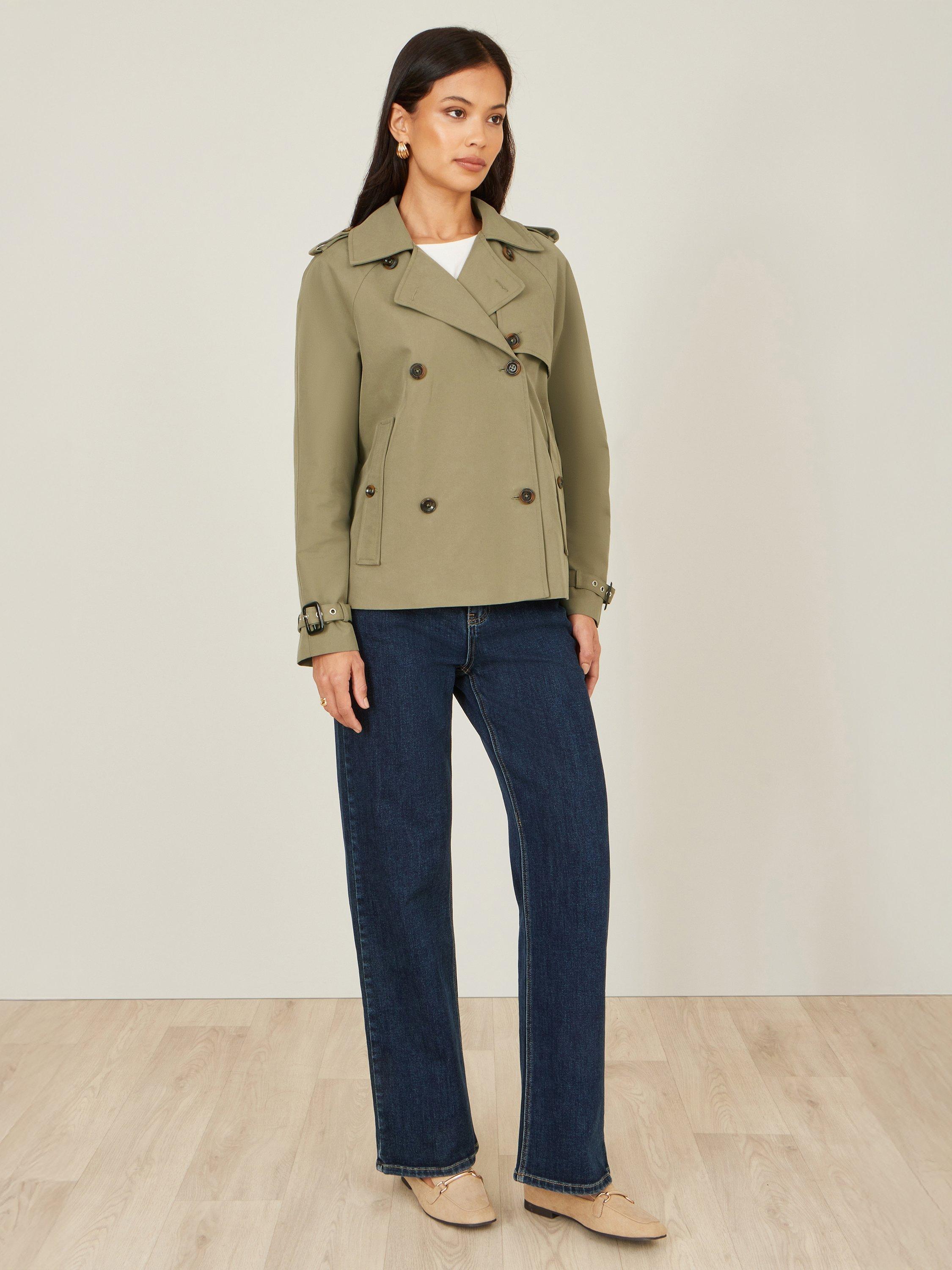 Product image 2 of 5, which shows Yumi Double Breasted Trench Jacket, Green, 8