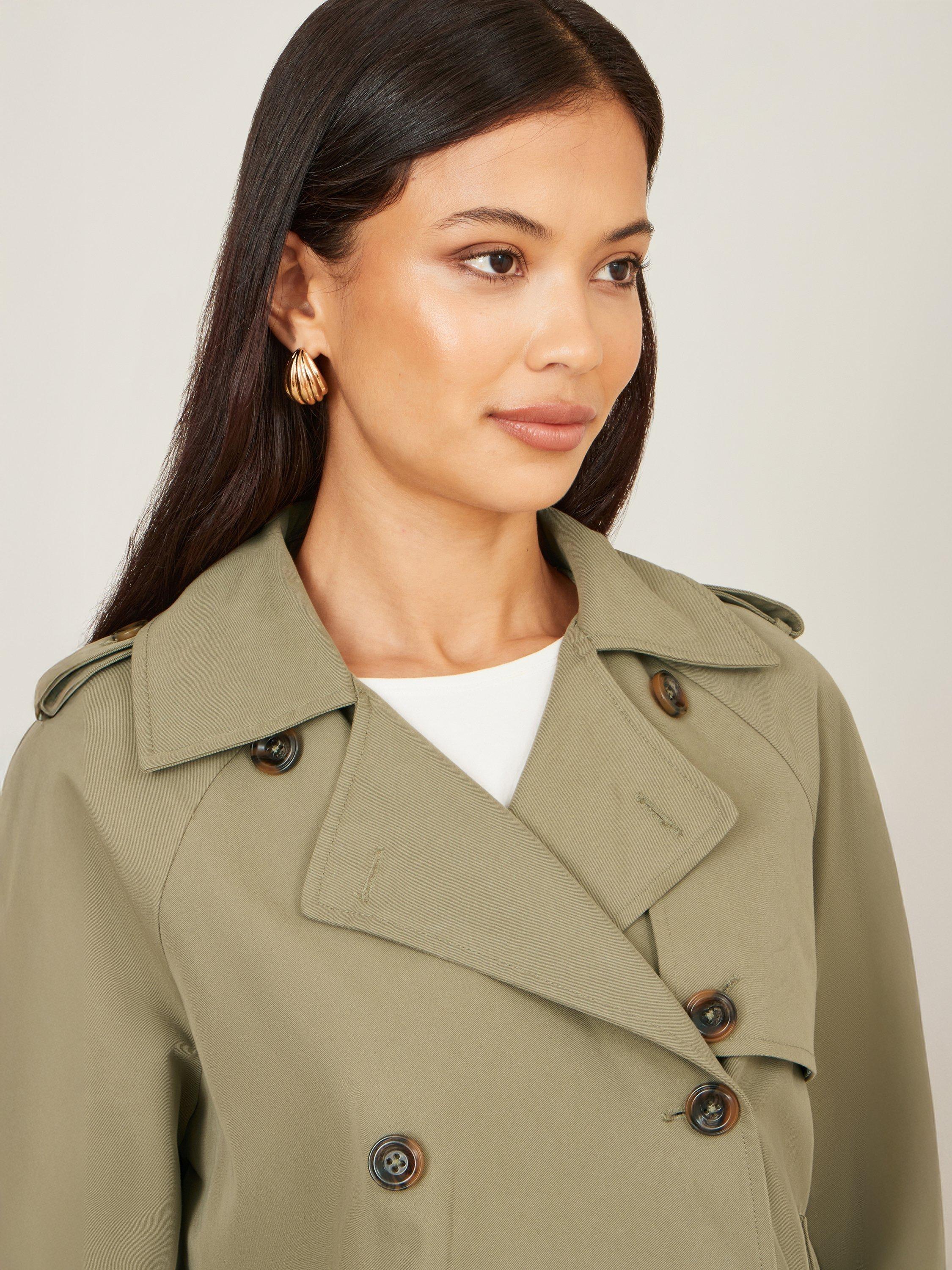 Product image 3 of 5, which shows Yumi Double Breasted Trench Jacket, Green, 8