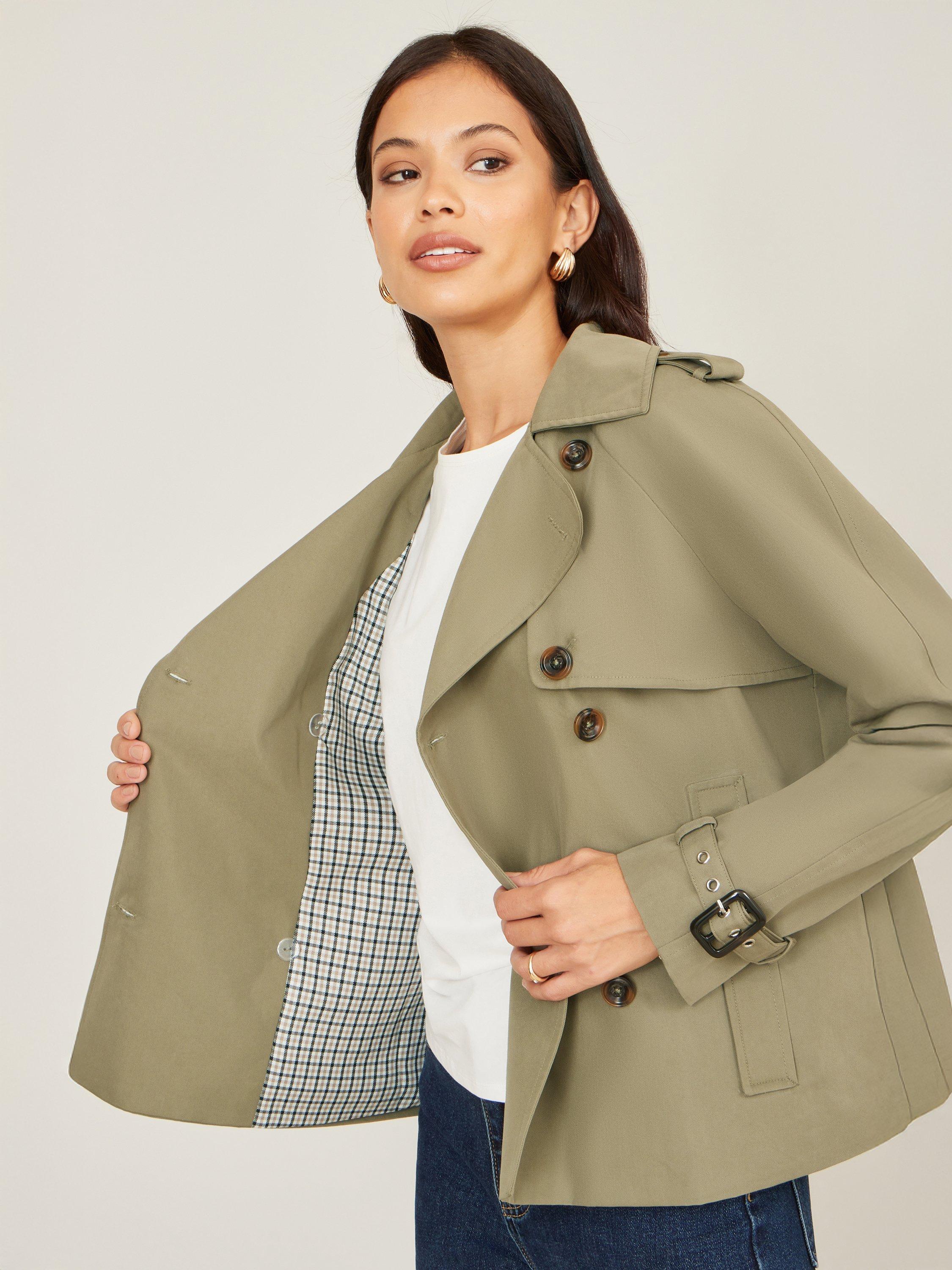 Product image 4 of 5, which shows Yumi Double Breasted Trench Jacket, Green, 8