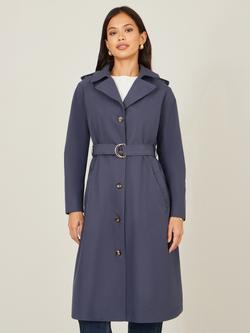Yumi Belted Long Trench Coat, Navy, Navy