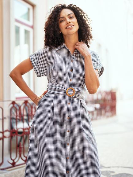 Yumi Gingham Shirt Dress, Black/White - view 2, Black/White