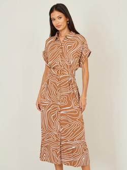 Yumi Abstract Swirl Shirt Dress, Brown/White, Brown/White