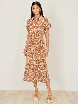 Yumi Abstract Swirl Shirt Dress, Brown/White - view 2, Brown/White