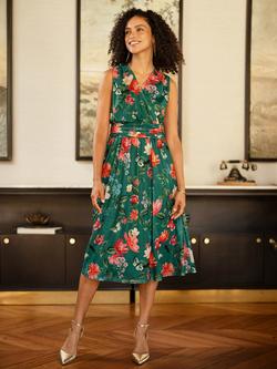 Yumi Blurred Floral Midi Dress, Green/Multi, Green/Multi