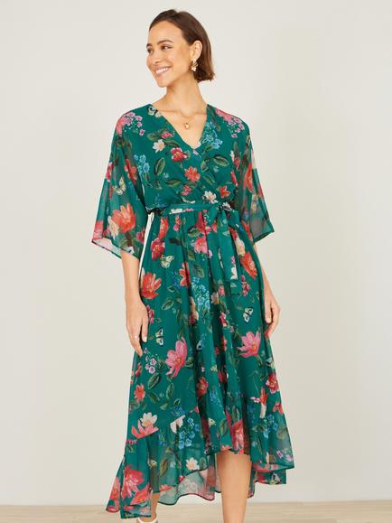 Yumi Floral Kimono Wrap Dress, Green/Multi