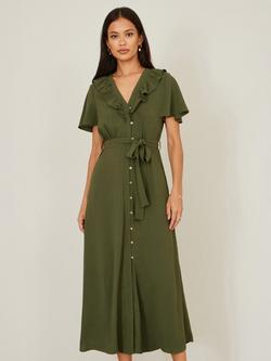 Yumi Ruffle Collar Shirt Midi Dress, Green, Green