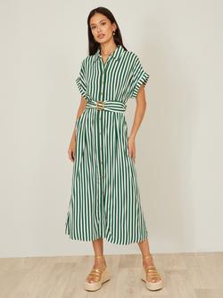 Yumi Stripe Belted Shirt Midi Dress - view 2, Green/White