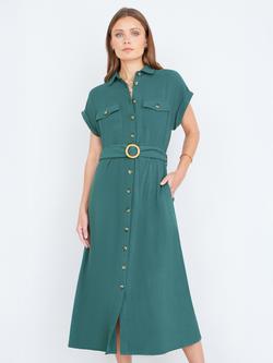 Yumi Belted Shirt Midi Dress, Teal, Teal