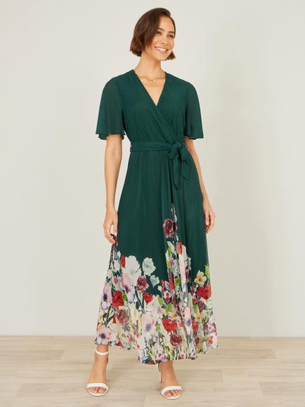 Yumi Floral Wrap Dress - view 2, Green/Multi