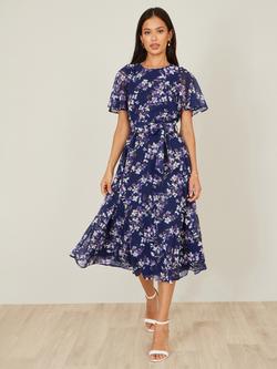 Yumi Floral Blossom Midi Dress, Navy/Multi - view 2, Navy/Multi