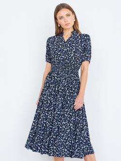 Yumi Ditsy Print Shirt Midi Dress, Navy/Multi, Navy/Multi