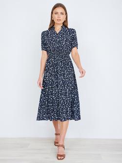 Yumi Ditsy Print Shirt Midi Dress, Navy/Multi - view 2, Navy/Multi