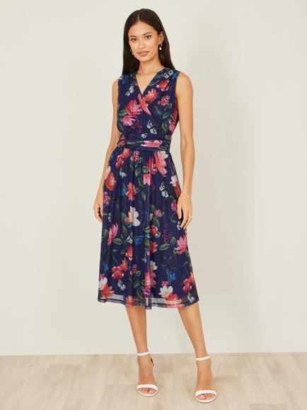 Yumi Blurred Floral Midi Dress - view 2, Navy/Multi
