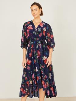 Yumi Floral Kimono Wrap Dress, Navy/Multi, Navy/Multi