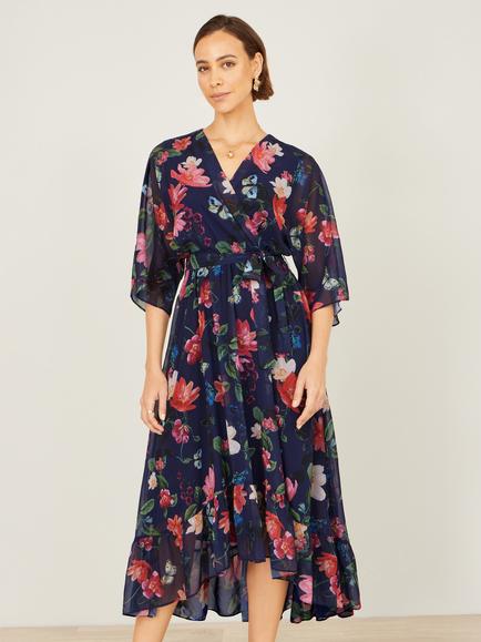 Yumi Floral Kimono Wrap Dress, Navy/Multi
