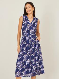 Yumi Blossom Floral Mesh Stretch Midi Dress, Navy/Multi, Navy/Multi