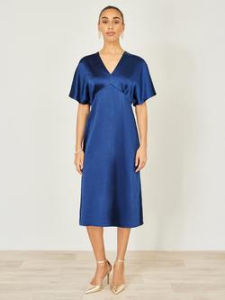 Yumi Kimono Satin Midi Dress - view 2, Navy