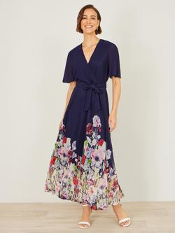 Yumi Floral Wrap Dress, Navy/Multi