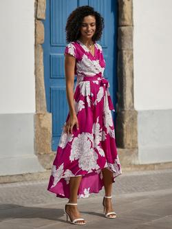 Yumi Blossom Floral Wrap Midi Dress, Pink/Multi, Pink/Multi