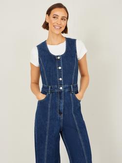 Yumi Stretch Denim Jumpsuit, Blue - view 2, Blue