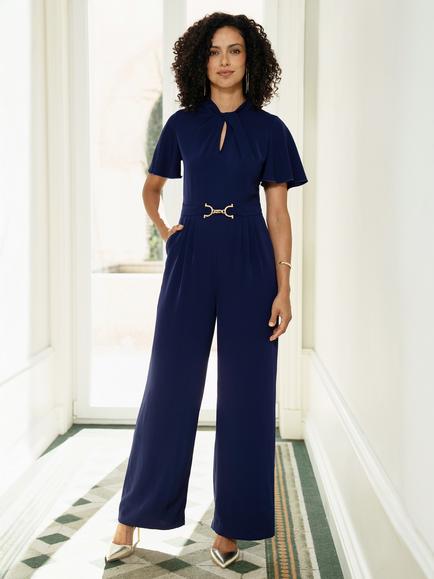 Yumi Buckle Detail Tailored Jumpsuit, Navy, Navy